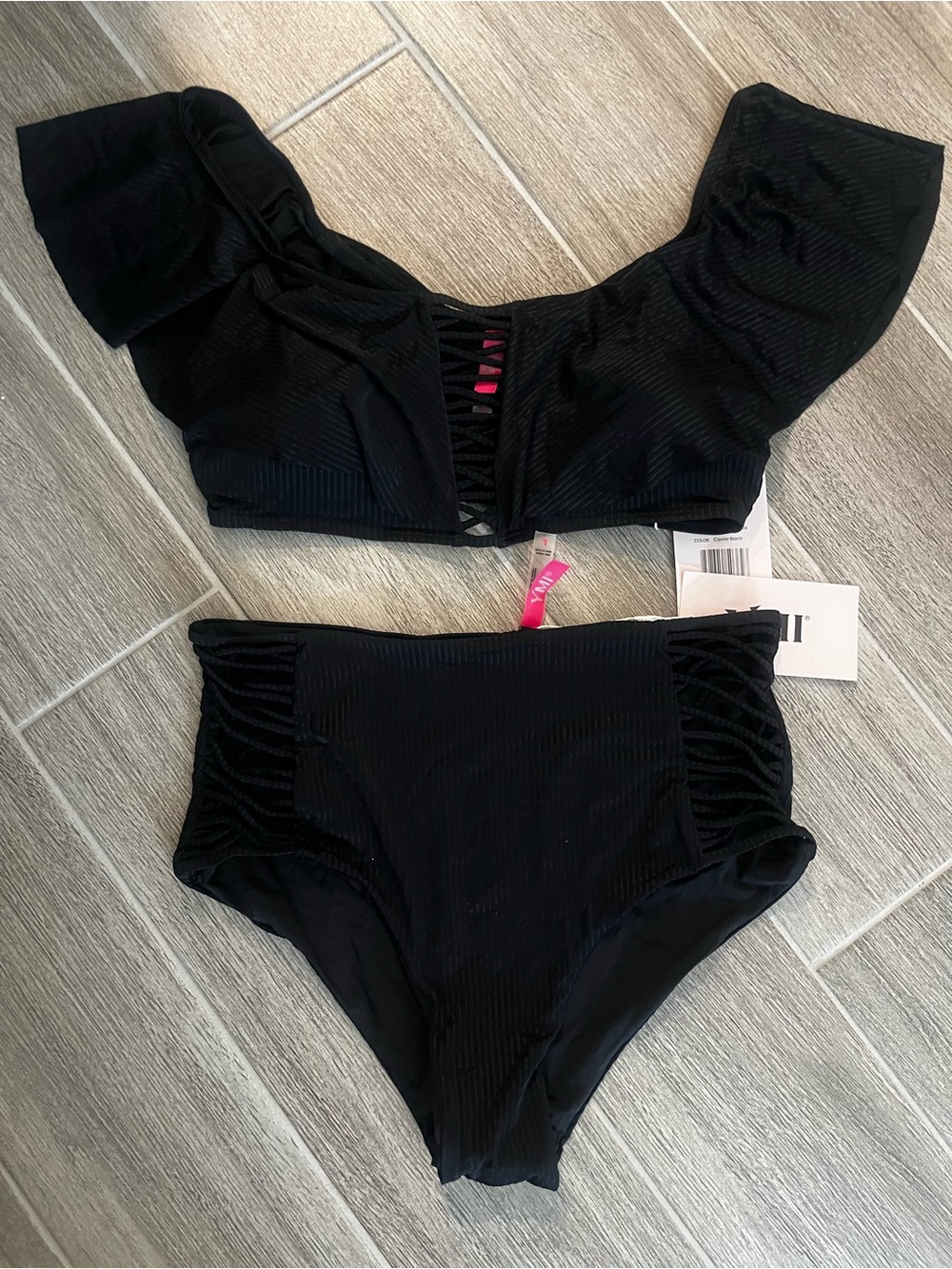 YMI Black Off-Shoulder High-Waist Bikini Set NEW with Tags
